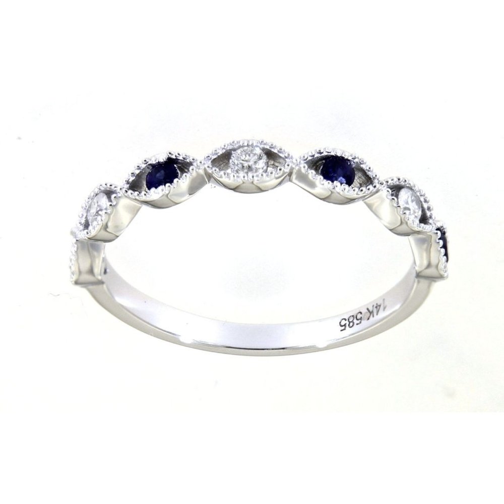 Real Diamond Twisted Blue Sapphire Band Gemstone Jewelry White Gold